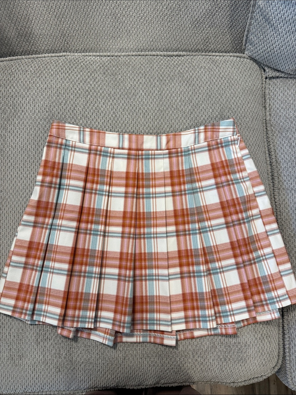 Girls Cat & Jack Rust and Cream Plaid Pleated Mini Skirt with Blue Accents